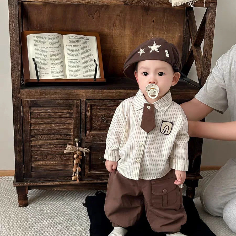 男童秋季套装婴儿韩系长袖开衫衬衫长裤两件套周岁宝宝秋装外出服