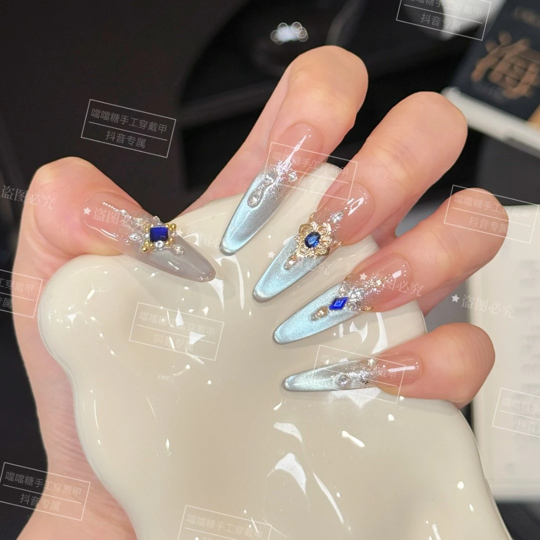 【幽兰·秘境】简约纯欲穿戴式卸甲片闪钻手工定制穿戴甲