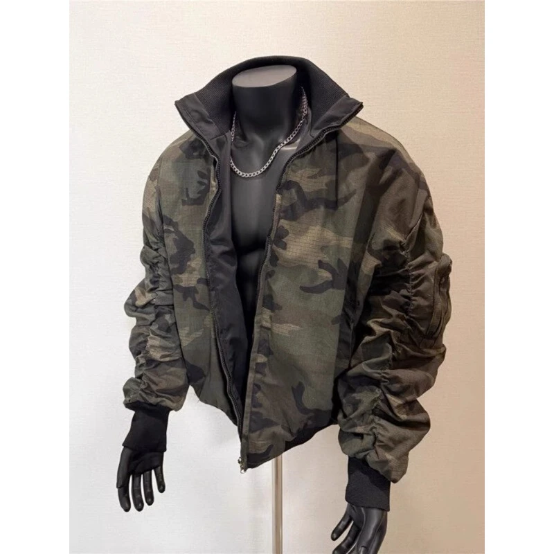 双面穿迷彩飞行夹克男冬季cleanfit短款外套bomber廓形立领棒球服