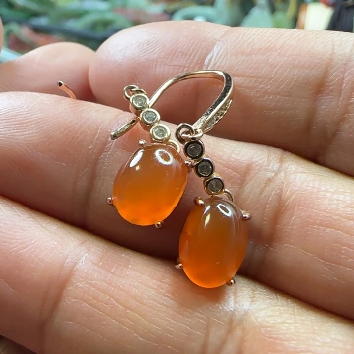 深***水南红玛瑙银S925镶嵌耳饰