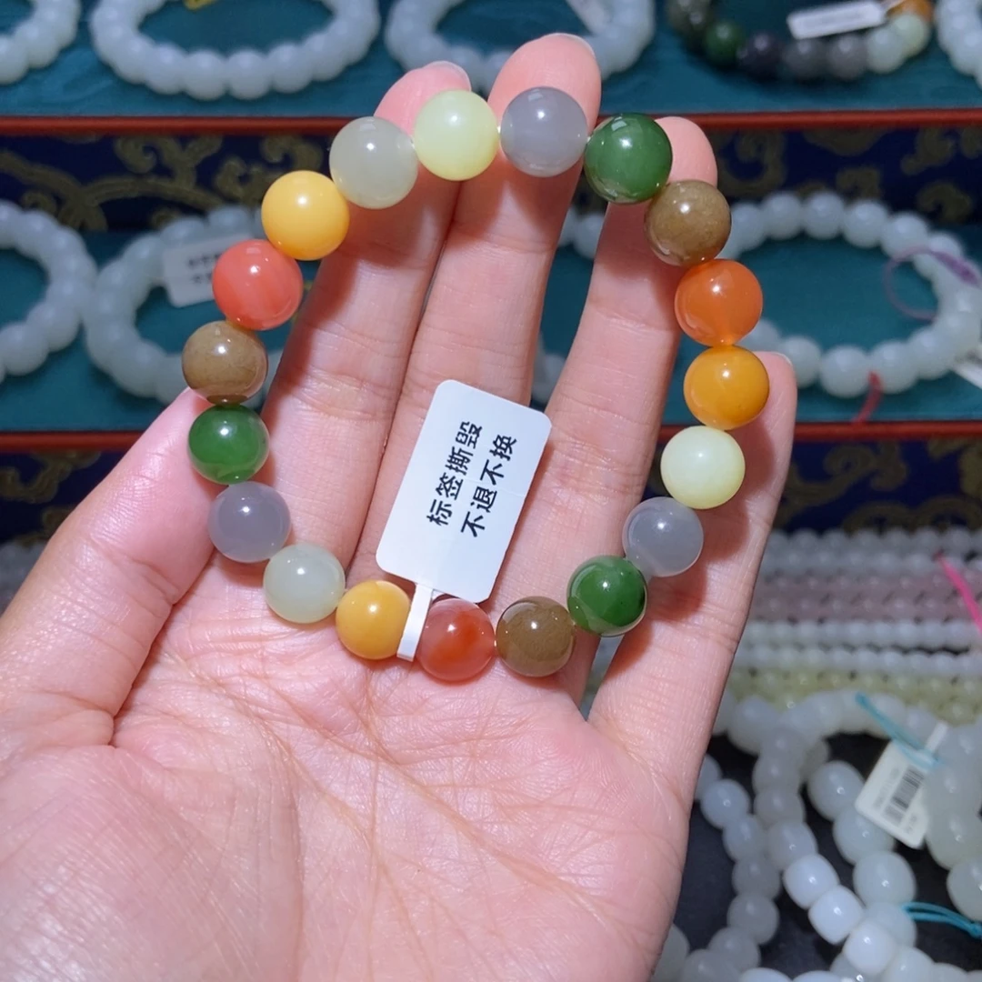 和田玉未镶嵌手串10圆珠多宝