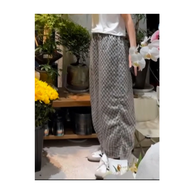 棋盘格 · 100亚麻抽褶灯笼裤S3049