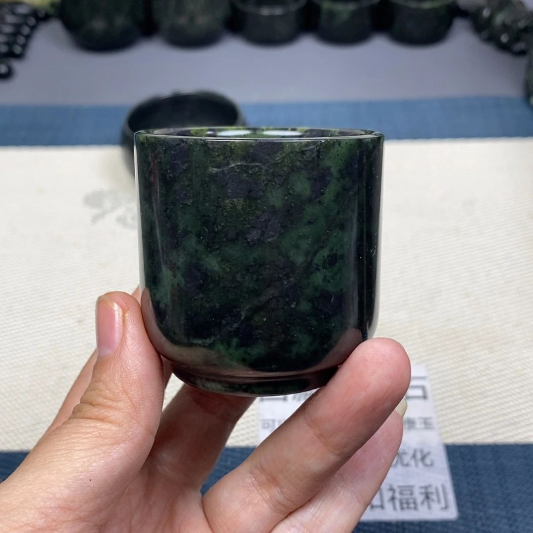 用***1未镶嵌蛇纹石玉药王石精品主人杯微瑕