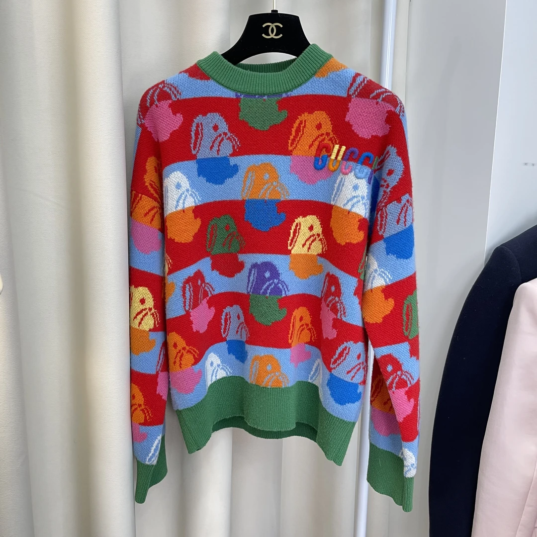 全新未使用 GUCCI/古驰 青奢荟/xs码/彩色兔子提花针织毛衣/11016