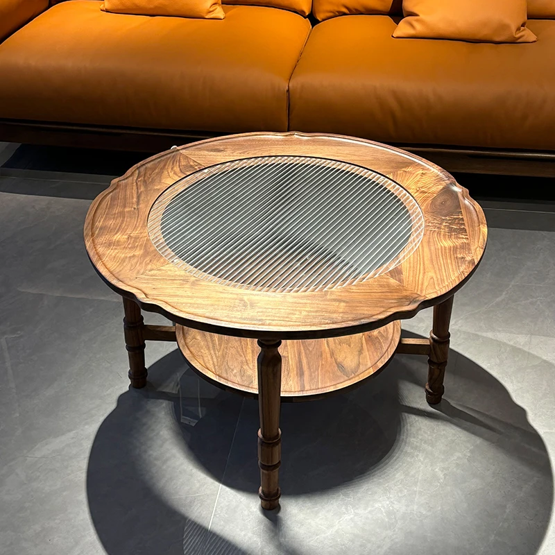 致典北美黑胡桃木全实木茶几客厅家用茶桌现代复古圆几桌小户型