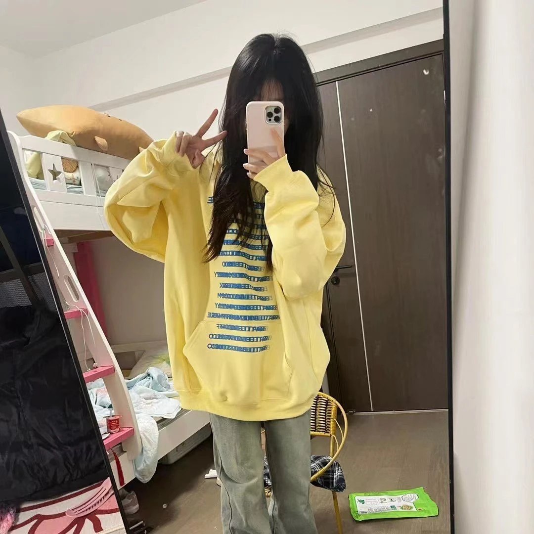 超火连帽oversize卫衣女个性宽松百搭秋季新款印花慵懒风长袖上衣