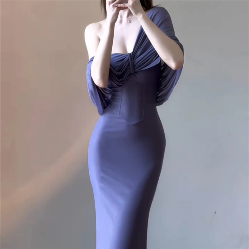 紫色抹胸连衣裙女2024夏季新款高级感御姐气质设计感假两件包臀裙