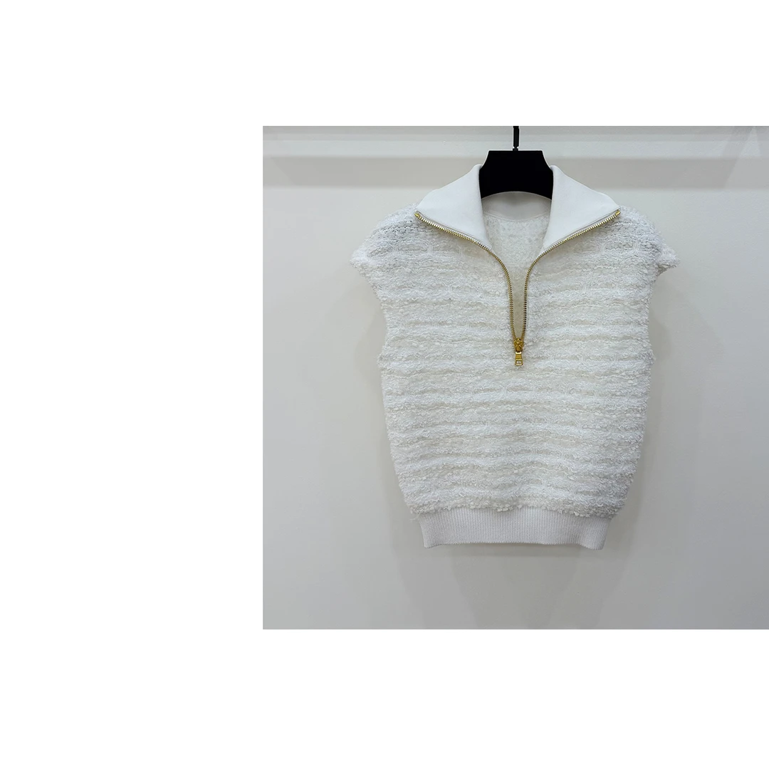 【西西高定】秋冬洋气坎肩粗花呢针织白色上衣