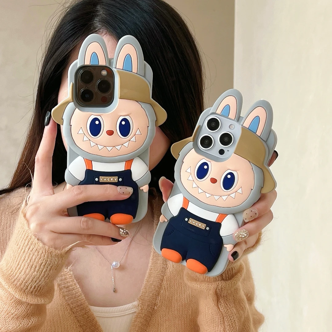 【适用苹果】戴帽拉布布卡通可爱iPhone16女款创意15立体硅胶手机壳