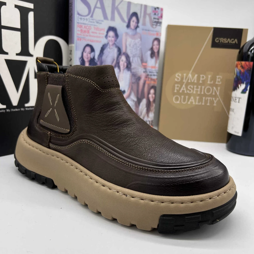 外贸出口欧洲磨砂皮男鞋高帮休闲短靴冬季新款棉鞋加绒切尔西靴子