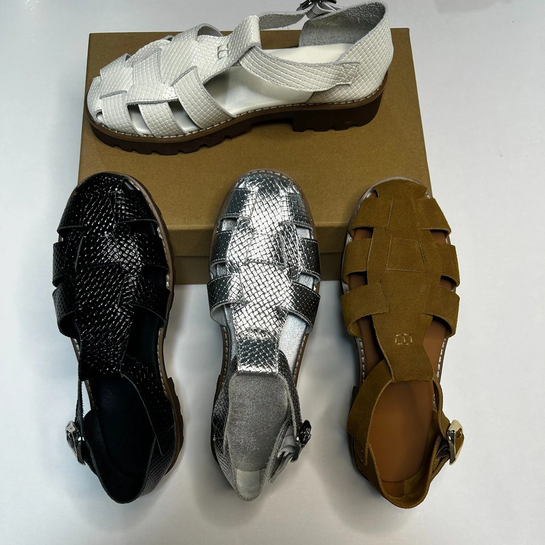 女款鞋搭扣露趾圆头编织罗马凉鞋包头女鞋时尚鞋子透气软底