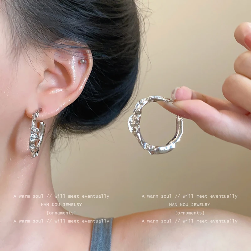合金耳饰 虞书欣同款不规则圈圈耳环耳钉女款高级感大耳圈耳饰品