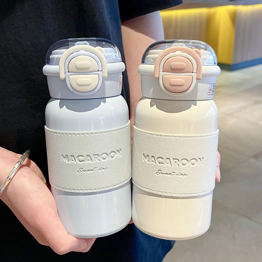 简约纯色保温杯大容量双饮水杯情侣便携吸管杯学生运动饮水杯子