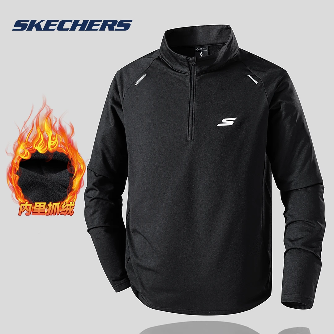 斯凯奇男士秋冬新款薄绒运动卫衣男女同款户外训练保暖针织长袖衫
