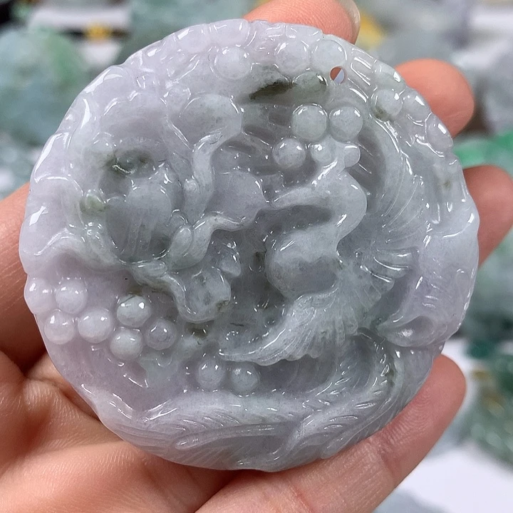 翡翠未镶嵌颈饰凤穿牡丹两面工艺福利