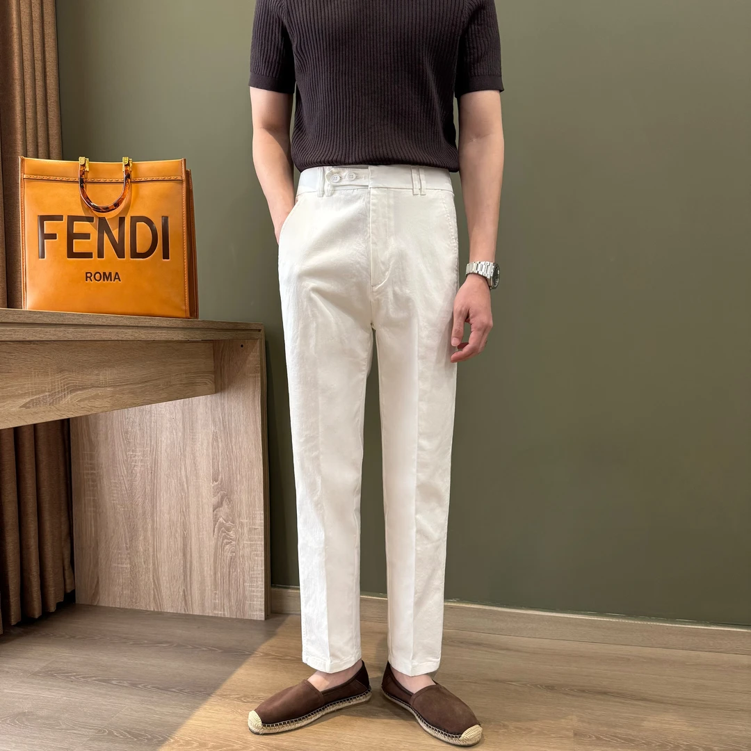 WUSHE物社男士简约【弹力直筒】九分裤横扣设计松紧腰纯色男休闲裤