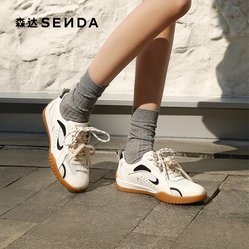 梁田明星同款森达月牙鞋网面阿甘鞋德训鞋女25年夏新款透气运动鞋