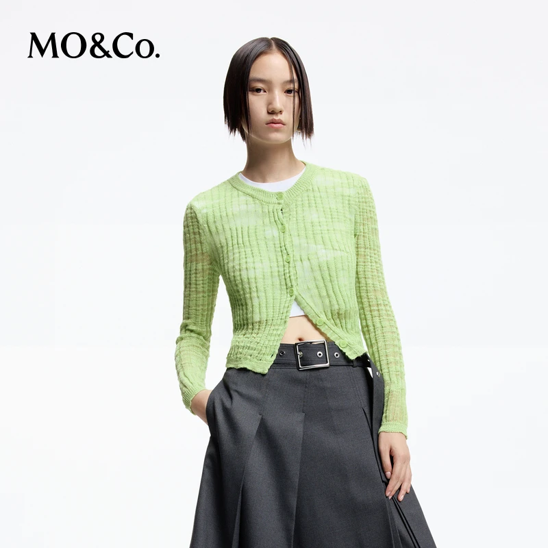 【达人专属】MOCO设计感喇叭袖修身短款亚麻混纺针织衫MBD1CAR003