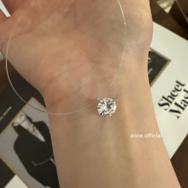 坠链均925银 【X681】时尚S925银镶嵌单锆6mm项链精致高级感项链