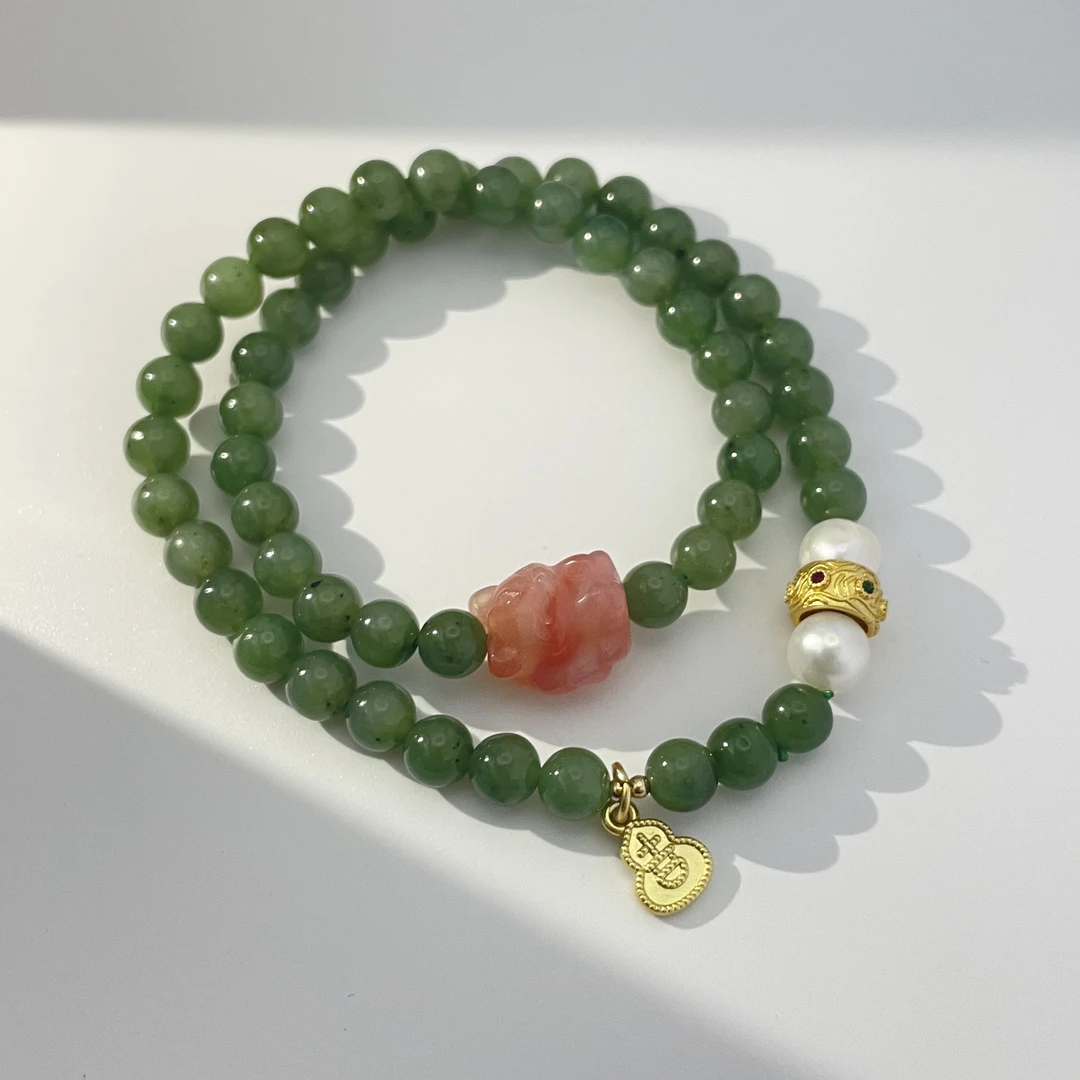 Z08和田玉(碧玉)手链清冷氛围感百搭气质女士多圈手串