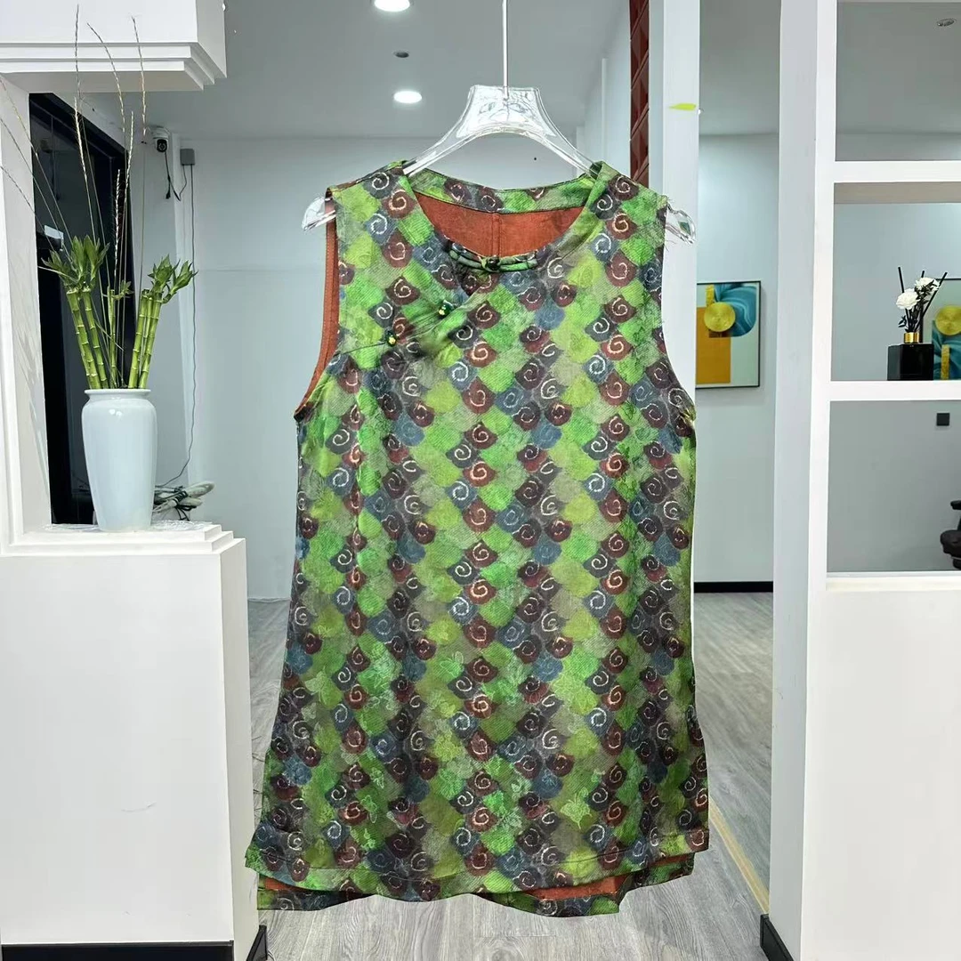 043新中式中长款上衣国风夏季百搭高级感无袖连衣裙