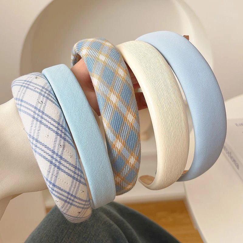 蓝色高颅顶海绵发箍2025年网红新款百搭外出发卡女款压发头箍发捆