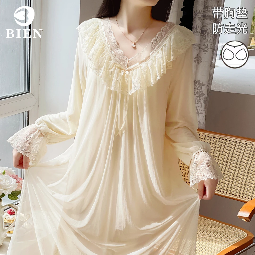 BIEN公主风睡裙女春秋季甜美可爱法式宫廷风家居服可外穿睡衣网纱