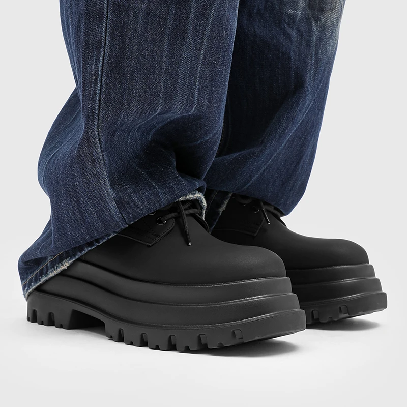 新款男鞋厚底增高6CM休闲皮鞋男时尚百搭透气大头鞋痞帅风德比鞋