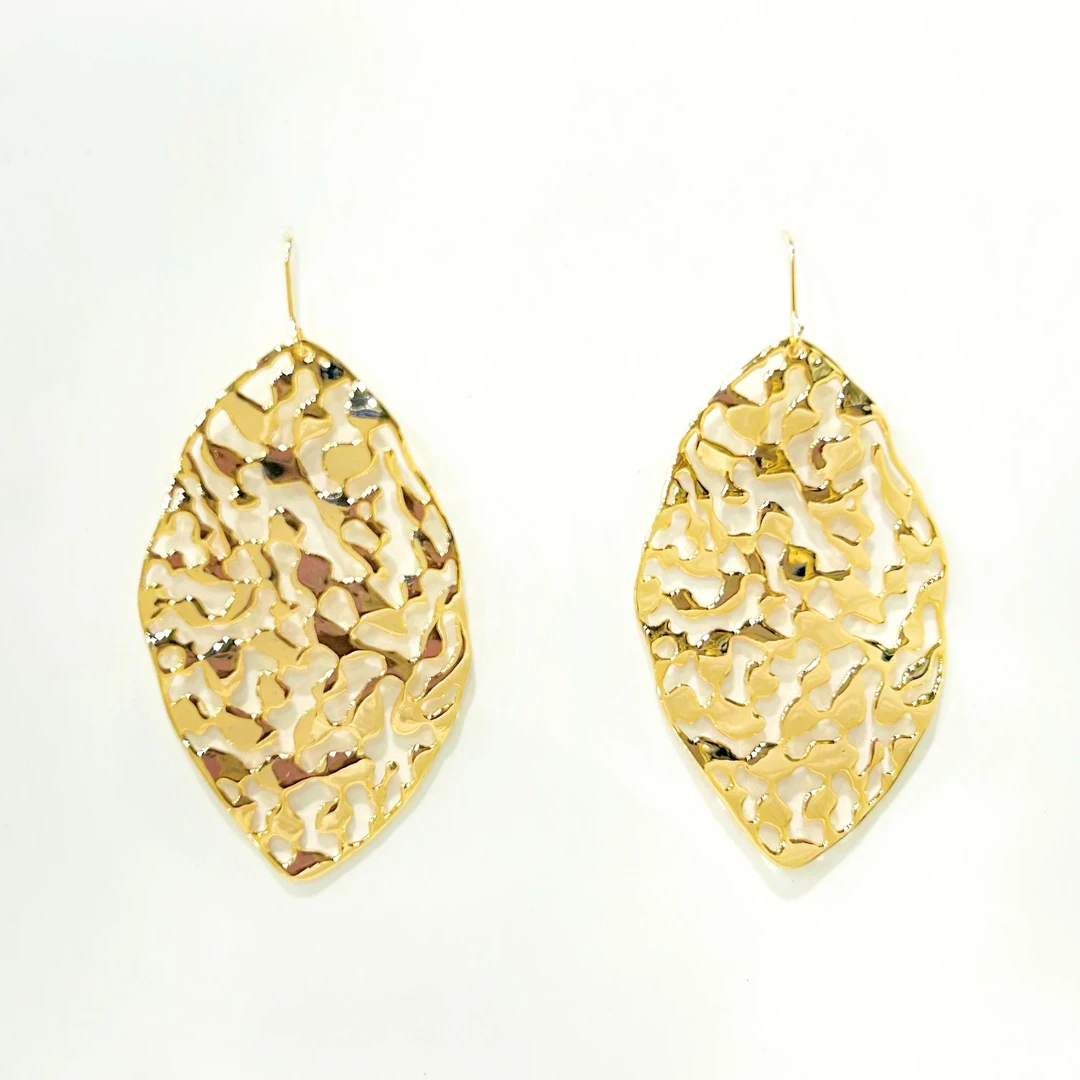 铜合金耳饰 3757西洋中古风vintage复古宫廷素金树叶镂空耳钩