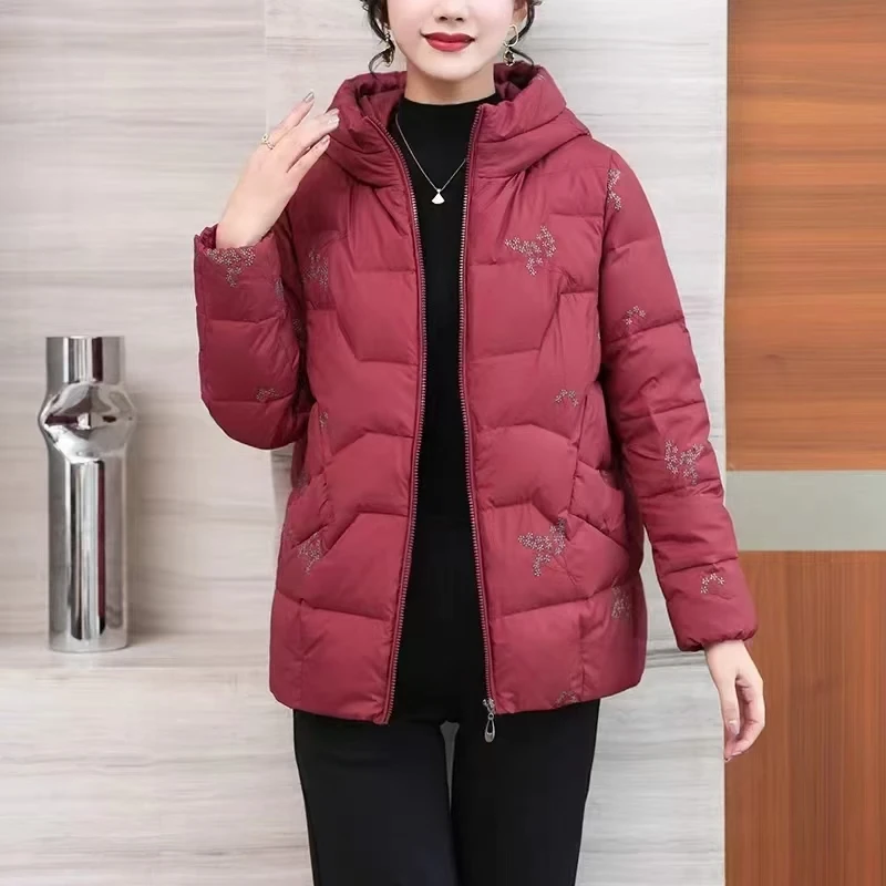 中老年女装冬季加厚妈妈装连帽保暖外套