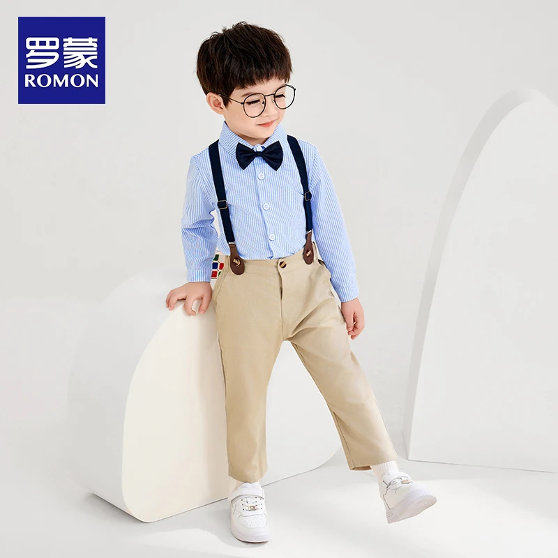 罗蒙儿童西装套装男童生日花童礼服蓝色英伦风钢琴演出服装新款帅