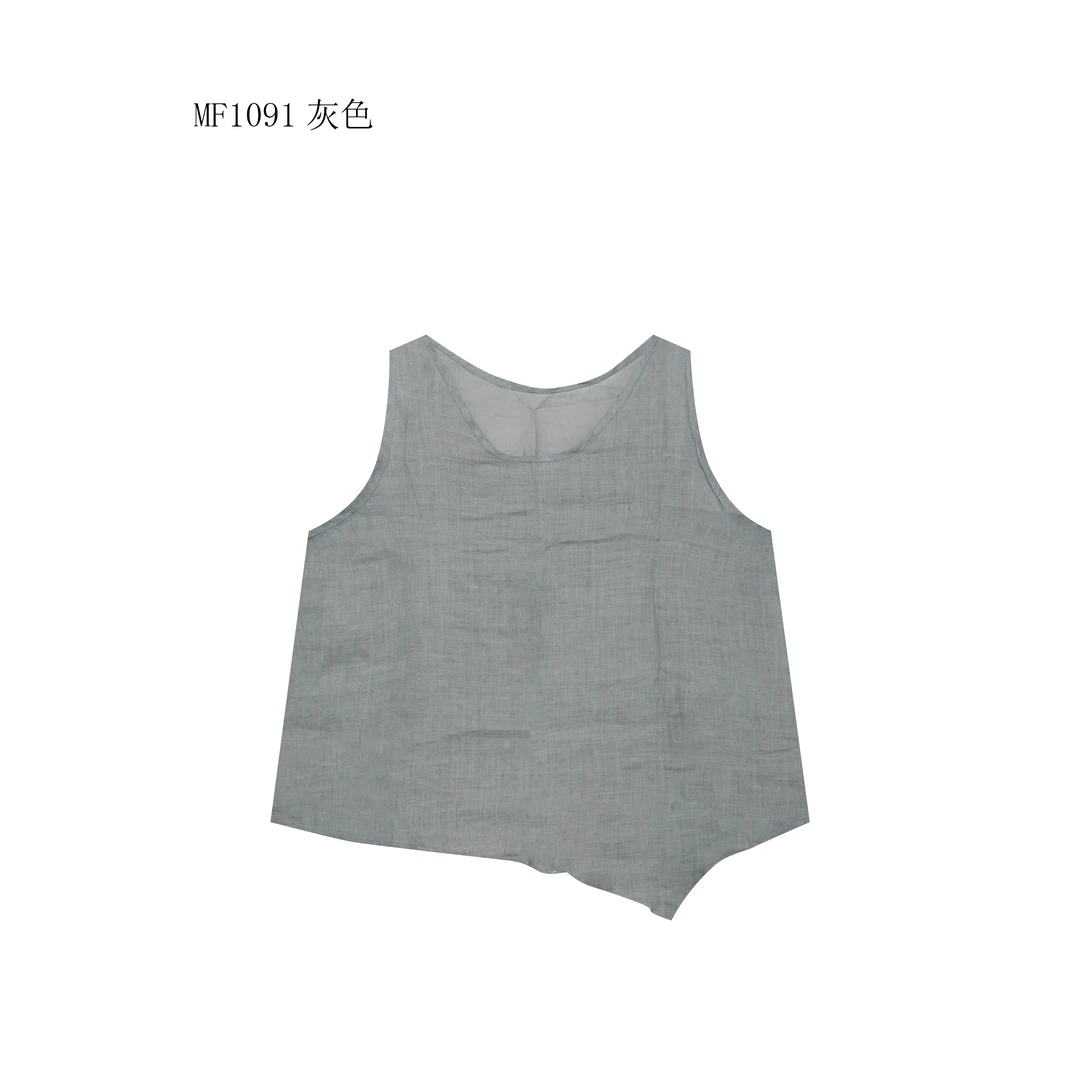 【麻訪家】MF1091灰色文艺设计感不规则舒适百搭背心上衣