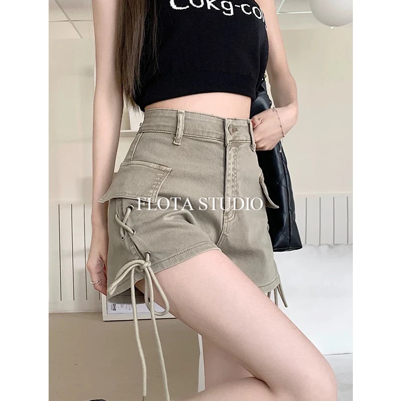 【flota】显瘦修身辣妹测绑带a字甜酷复古短裤街头百搭新款0020