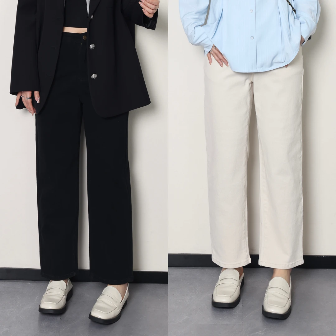 QC宣宣【法棍裤】微胖大码女春夏百搭显瘦纯色九分牛仔裤ZY402J01