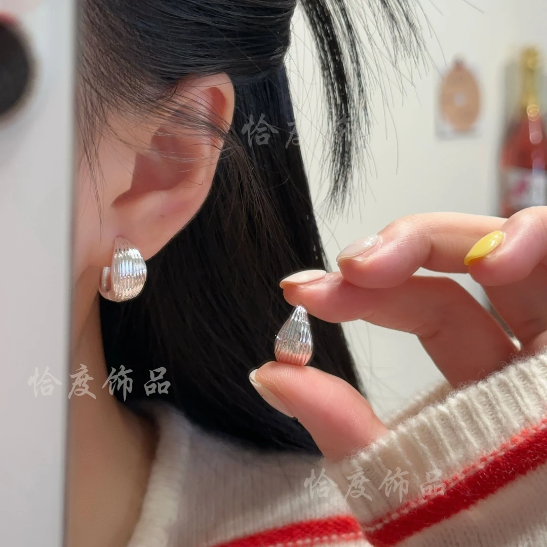 铜合金耳饰 【恰度】银色纹理气质宽面耳扣