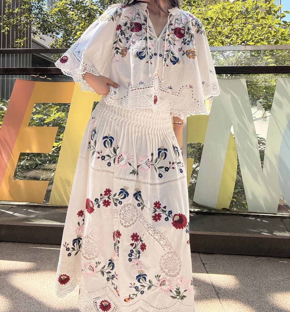 SEA NEW YORK 刺绣彩花白色长裙 WENDYZ