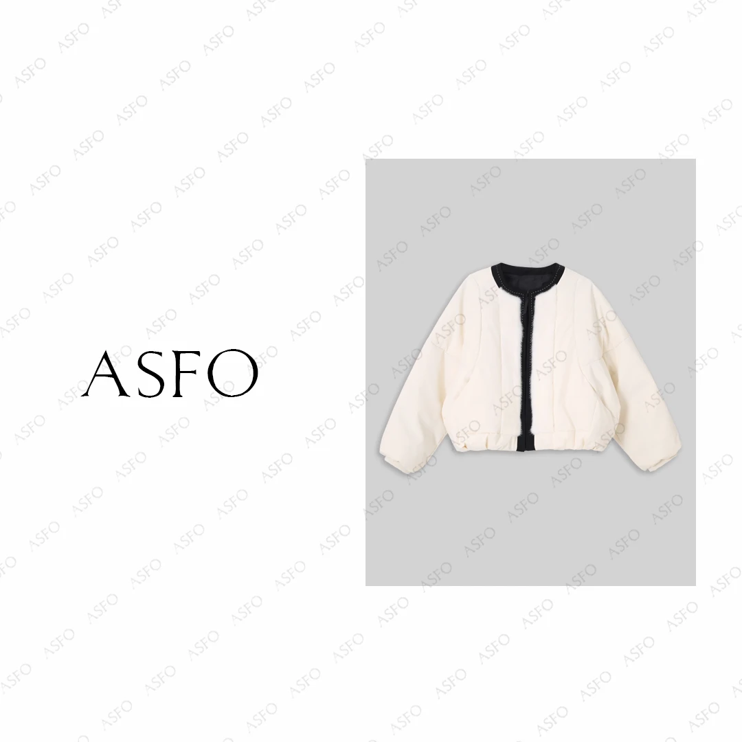 【AS白夜行】25新撞色拼接水貂毛保暖百搭90白鹅绒服AS25DYRF05361