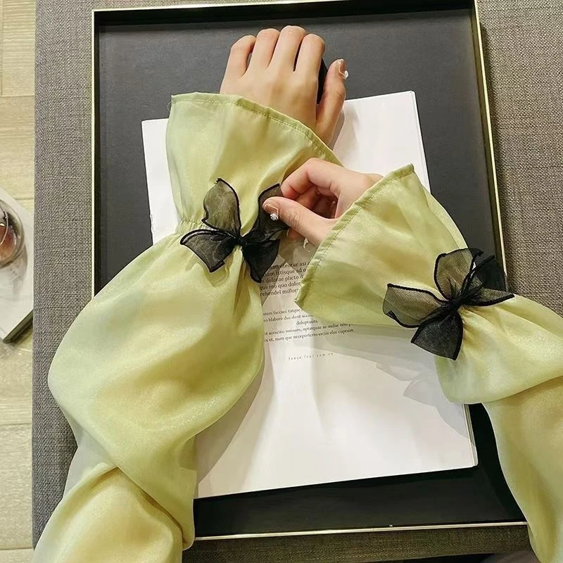 【买一送一】珠光纱蝴蝶结防晒袖套女户外套袖宽松遮阳薄款夏季冰袖