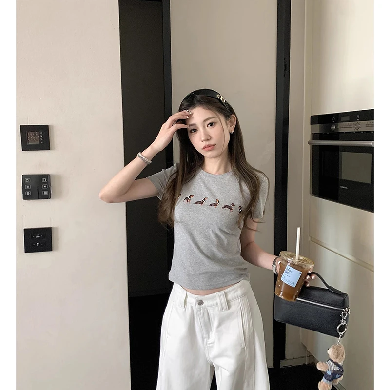 可爱卡通腊肠狗印花韩系上衣气质荷叶边短裙慵懒休闲阔腿裤套装