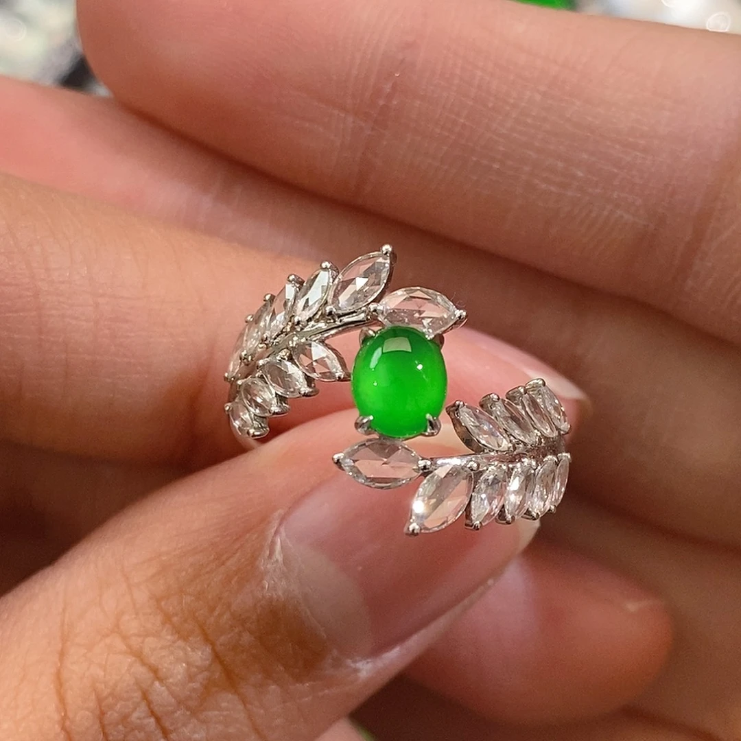 翡翠戒指18K金镶嵌天然缅甸A货翡翠