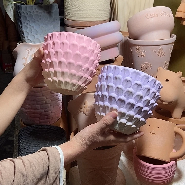 14×13重花瓣 粉+紫 粗陶2个