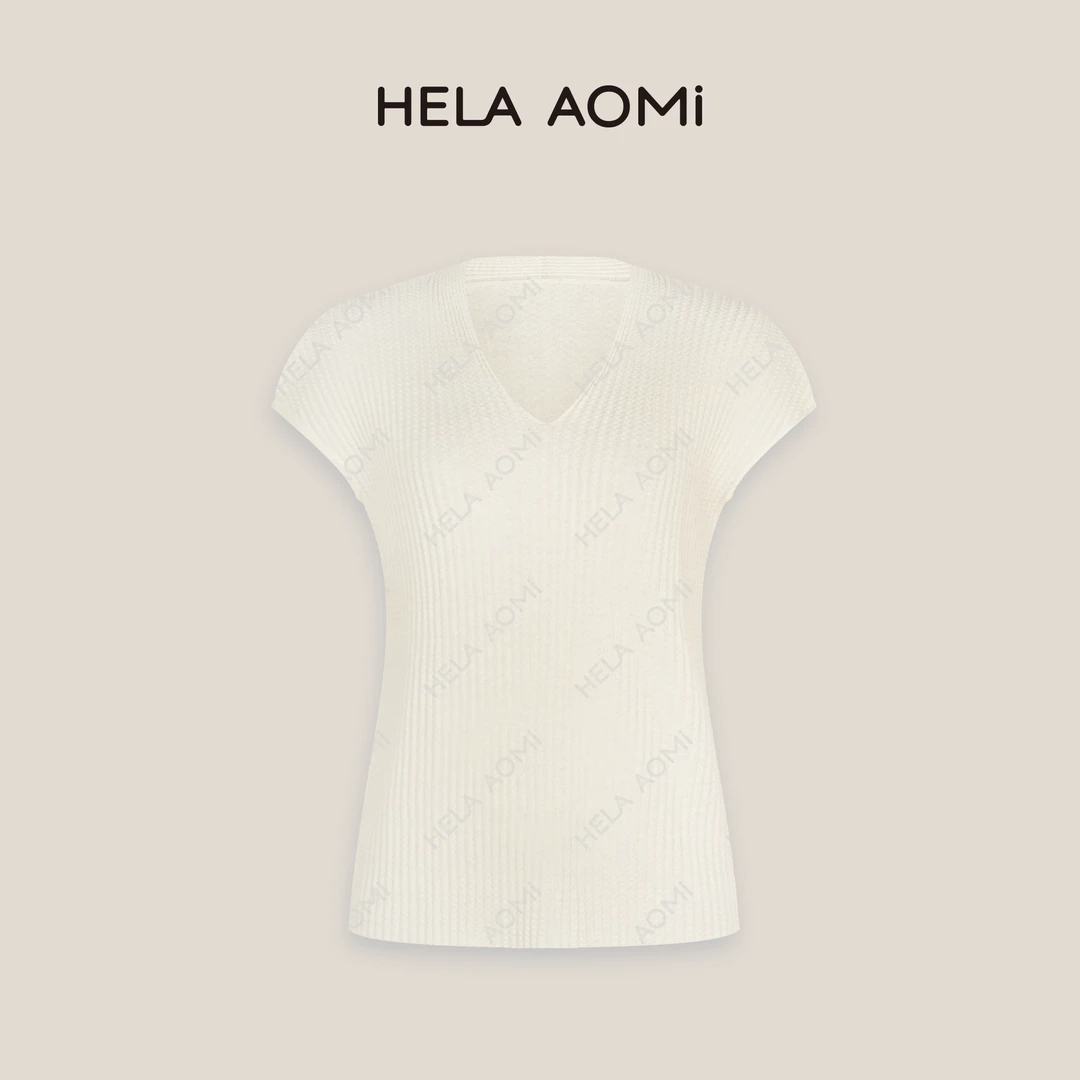 HELAAOMI “华夫格”莱赛尔桑蚕丝绵羊毛V领无袖针织上衣CY5BC32416