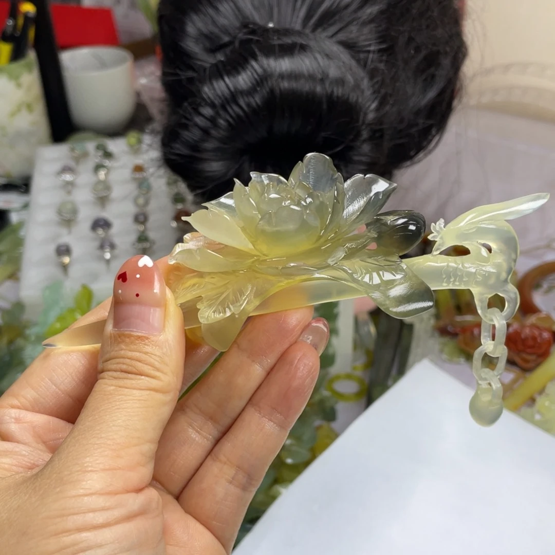 未镶嵌蛇纹石玉发饰暖*
