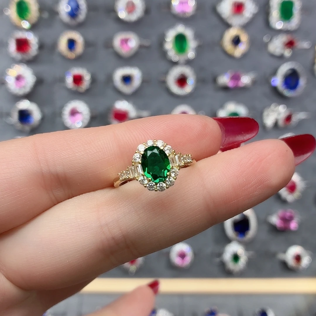 925银培育祖母绿色宝石