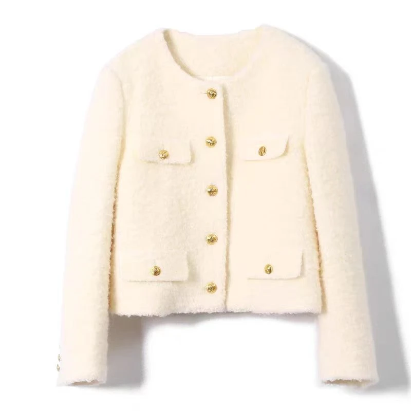 曼家072款白色时尚轻奢气质新款小香风羽绒服秋冬法式