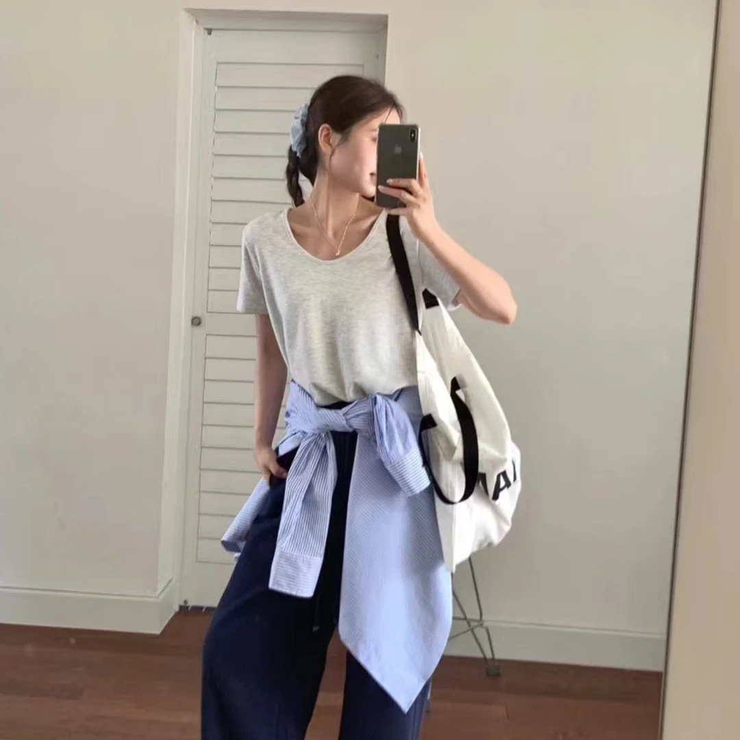 极简的！U领宽松小版短袖T恤（618R60699#）11AN