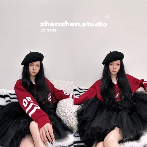 4196【珍珍优选】设计百搭师新款拼接纱纱春季长袖女装连衣裙时尚