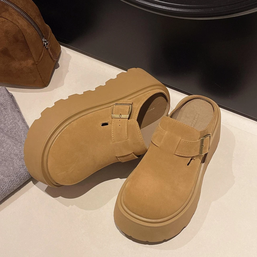 2025春季新款时尚外穿一脚蹬厚底增高小个子勃肯鞋包头拖半拖女鞋