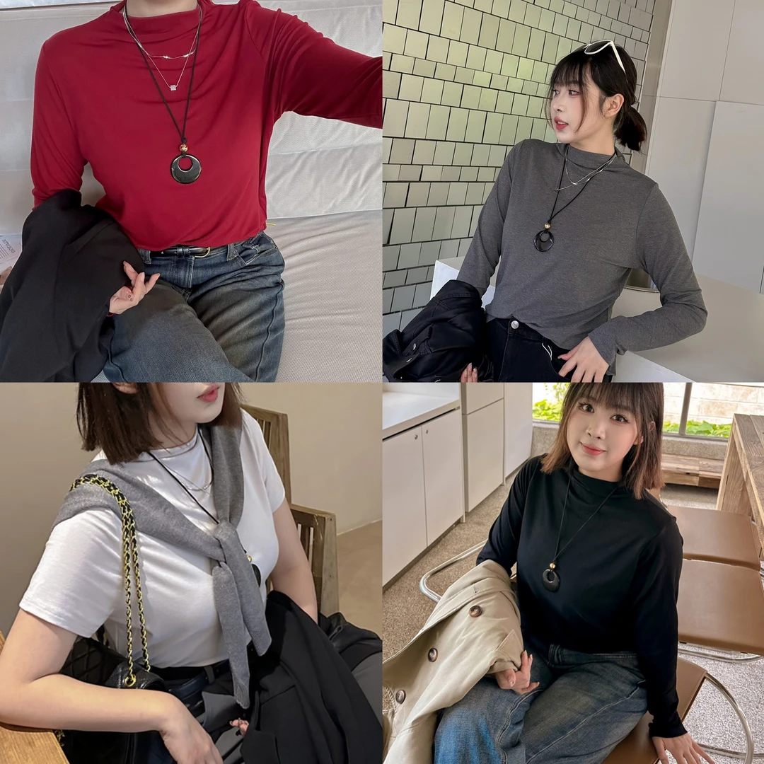 【秋上新】胖mm百搭半高领显瘦短袖T恤上衣200斤加大码女装_8879-DD