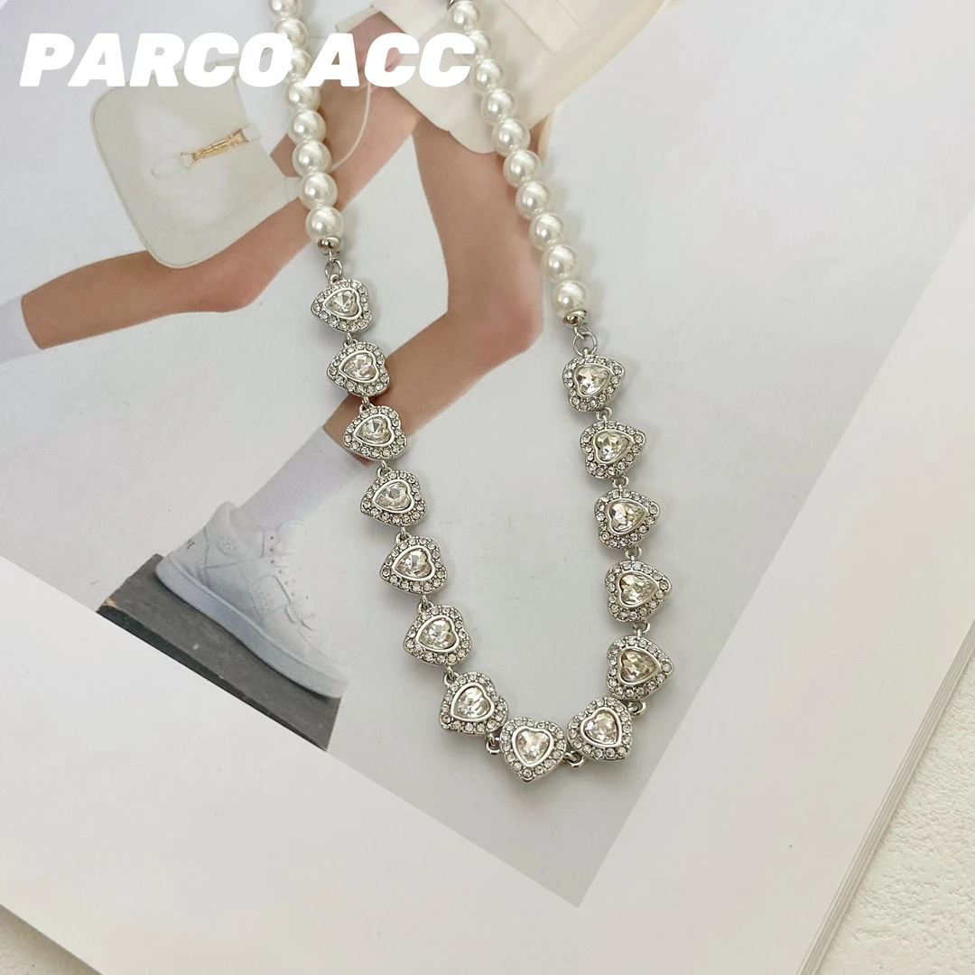 铜合金项链 D308   重工满锆拼接爱心项链